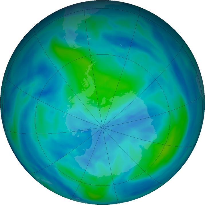 Antarctic ozone map for 22 March 2022